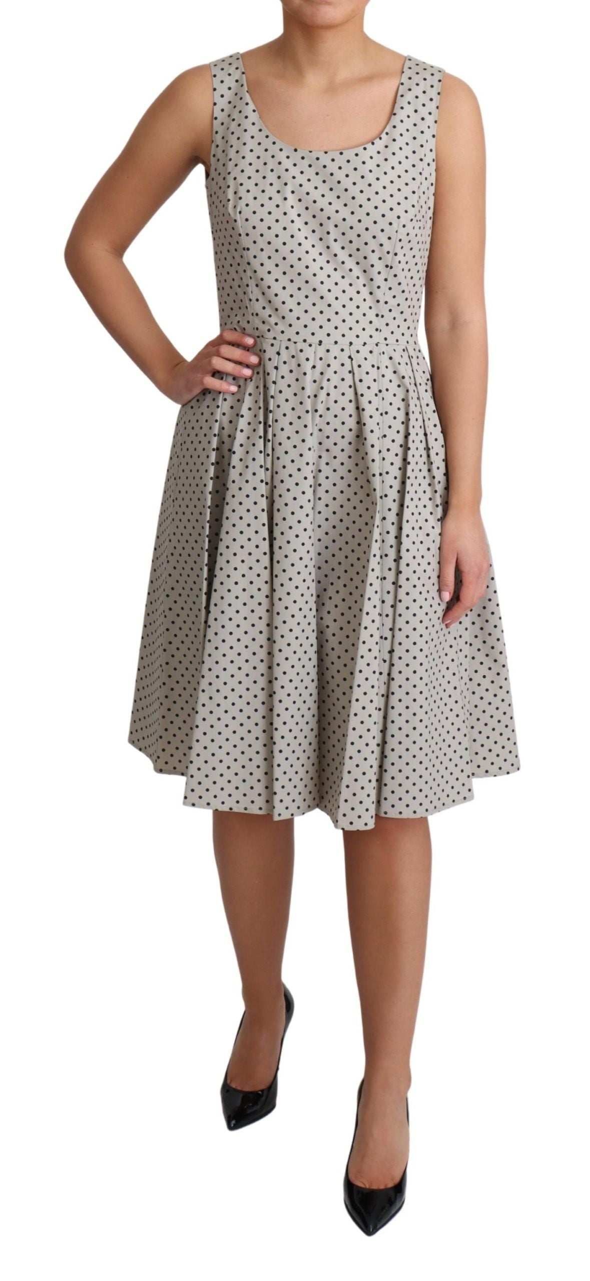 Dolce & Gabbana Beige Polka Dotted Cotton A-Line Dress Dolce & Gabbana