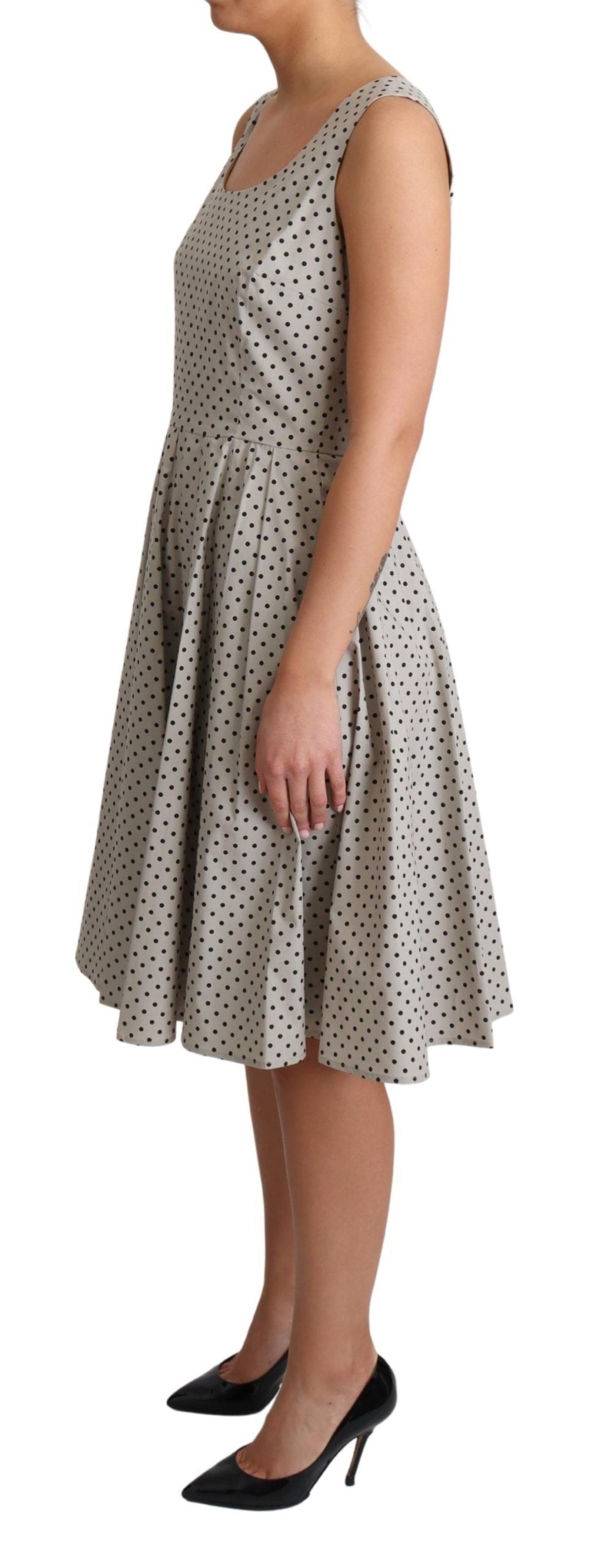 Dolce & Gabbana Beige Polka Dotted Cotton A-Line Dress Dolce & Gabbana