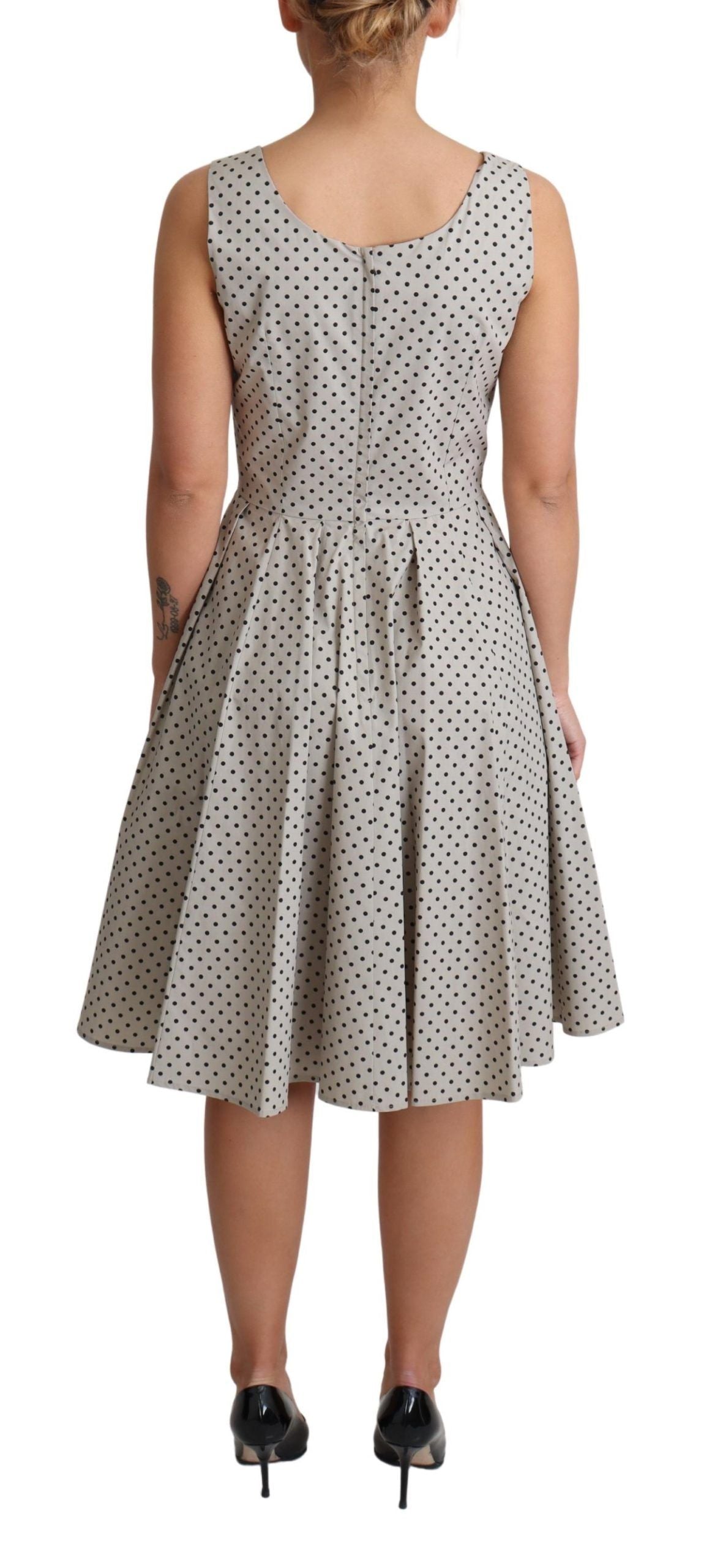 Dolce & Gabbana Beige Polka Dotted Cotton A-Line Dress Dolce & Gabbana