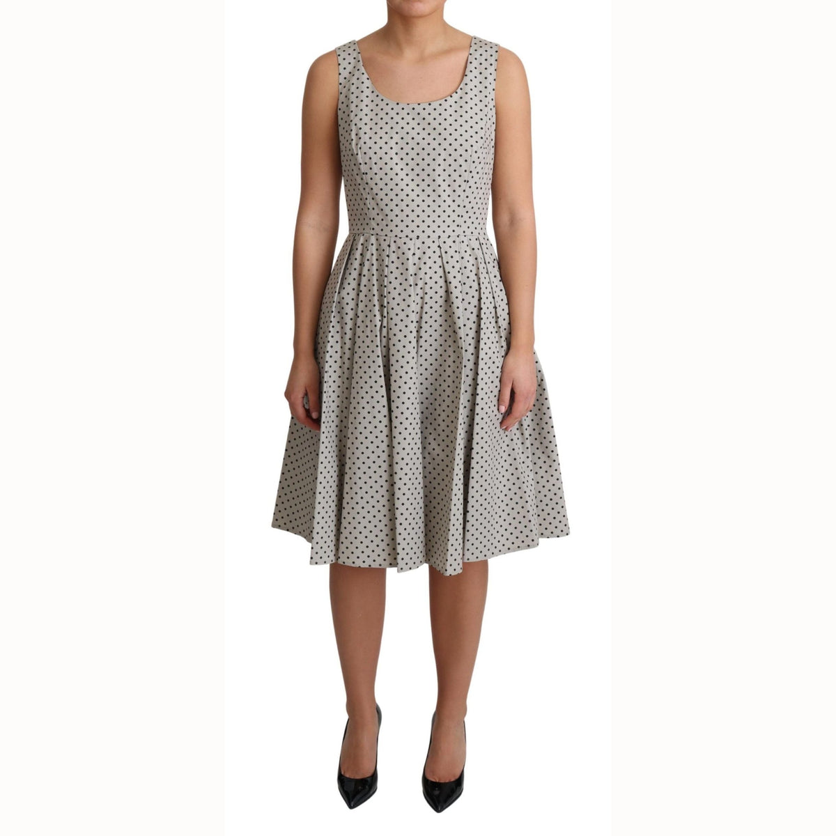 Dolce & Gabbana Beige Polka Dotted Cotton A-Line Dress