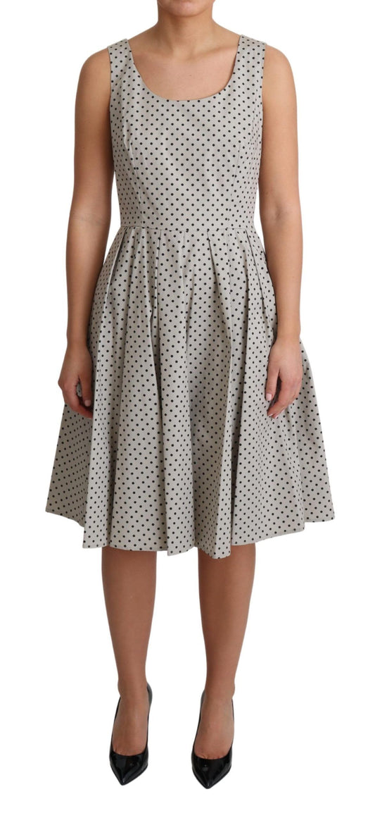 Dolce & Gabbana Beige Polka Dotted Cotton A-Line Dress Dolce & Gabbana