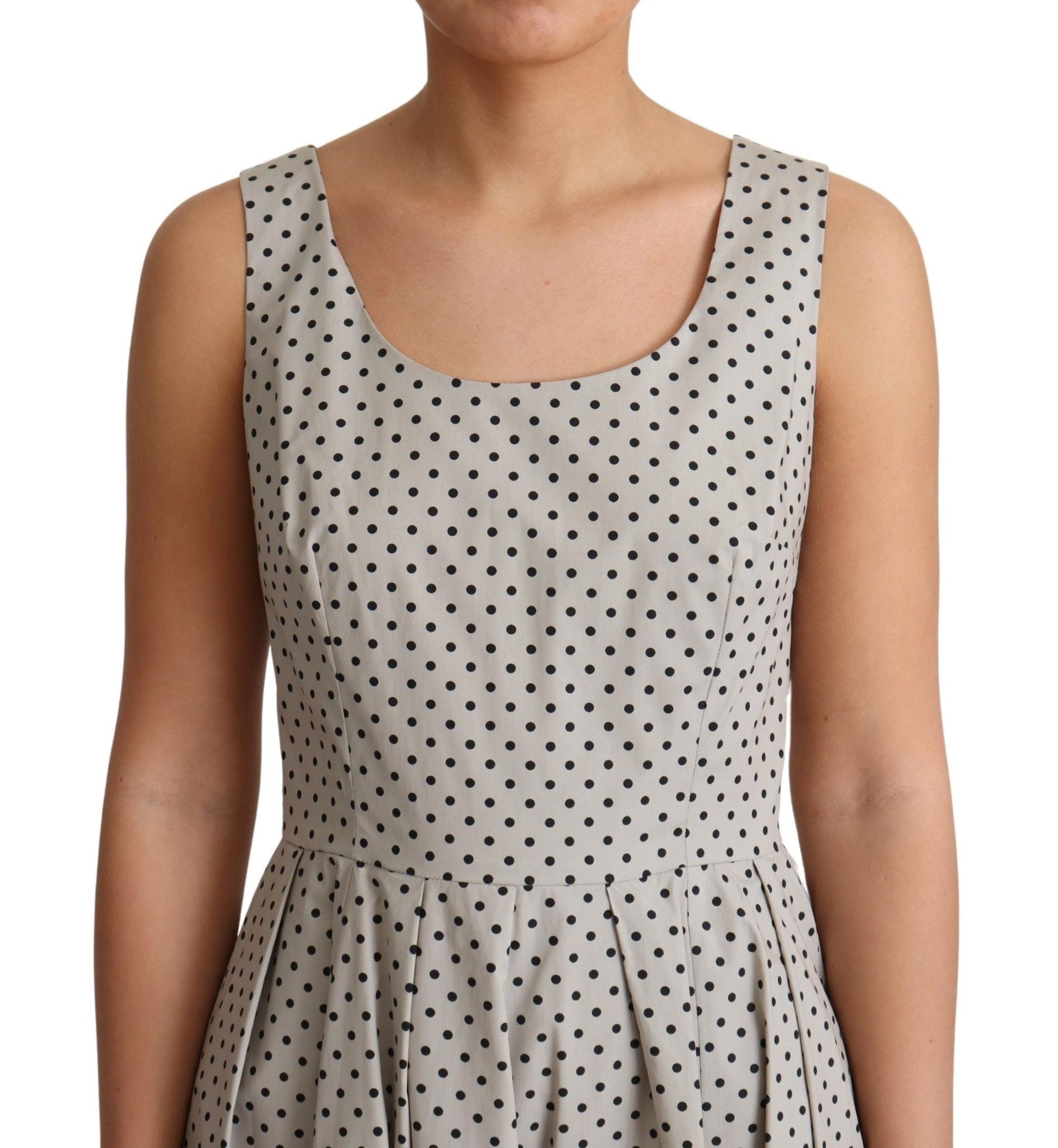 Dolce & Gabbana Beige Polka Dotted Cotton A-Line Dress Dolce & Gabbana