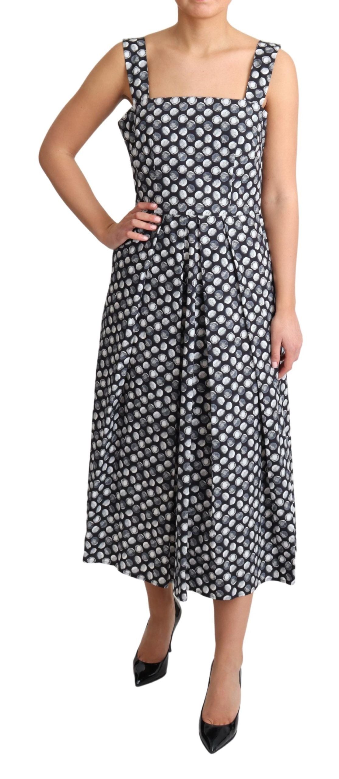 Dolce & Gabbana Blue Geometric Cotton A-Line Gown Dress Dolce & Gabbana