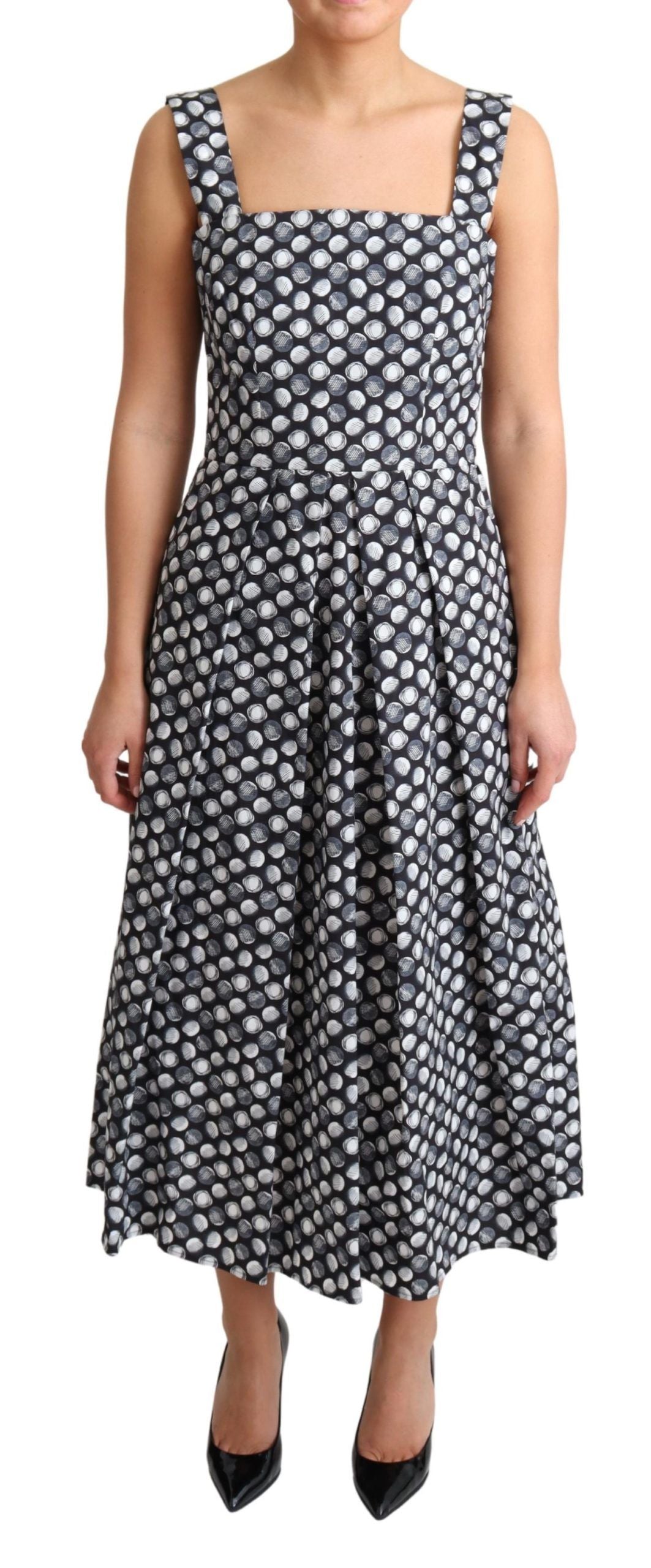 Dolce & Gabbana Blue Geometric Cotton A-Line Gown Dress Dolce & Gabbana