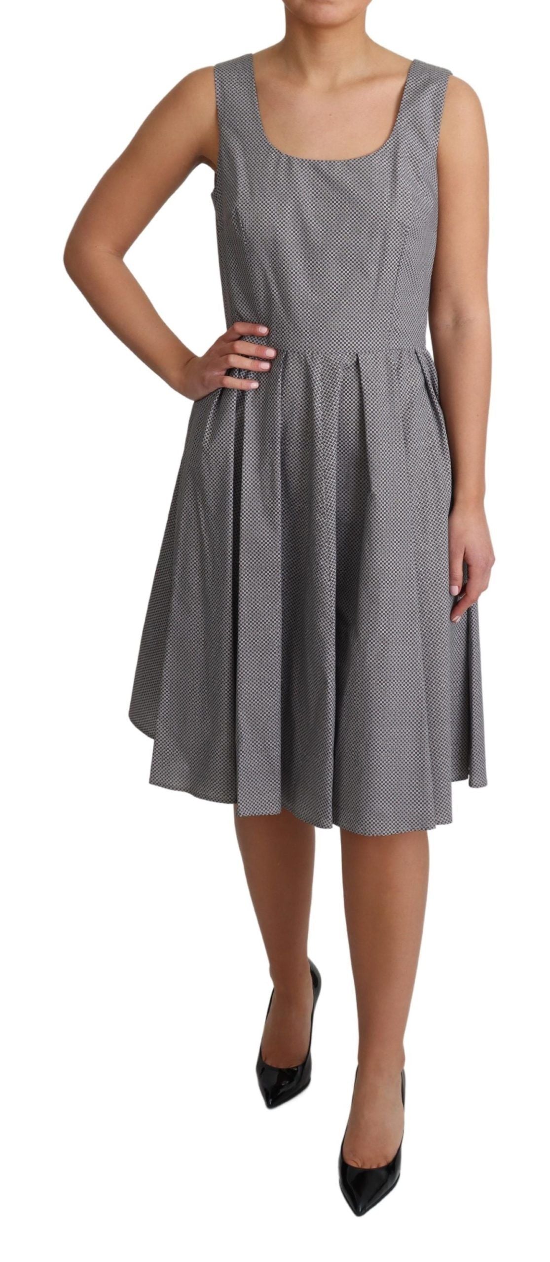 Dolce & Gabbana Blue Beige Geometric Cotton A-Line Dress Dolce & Gabbana