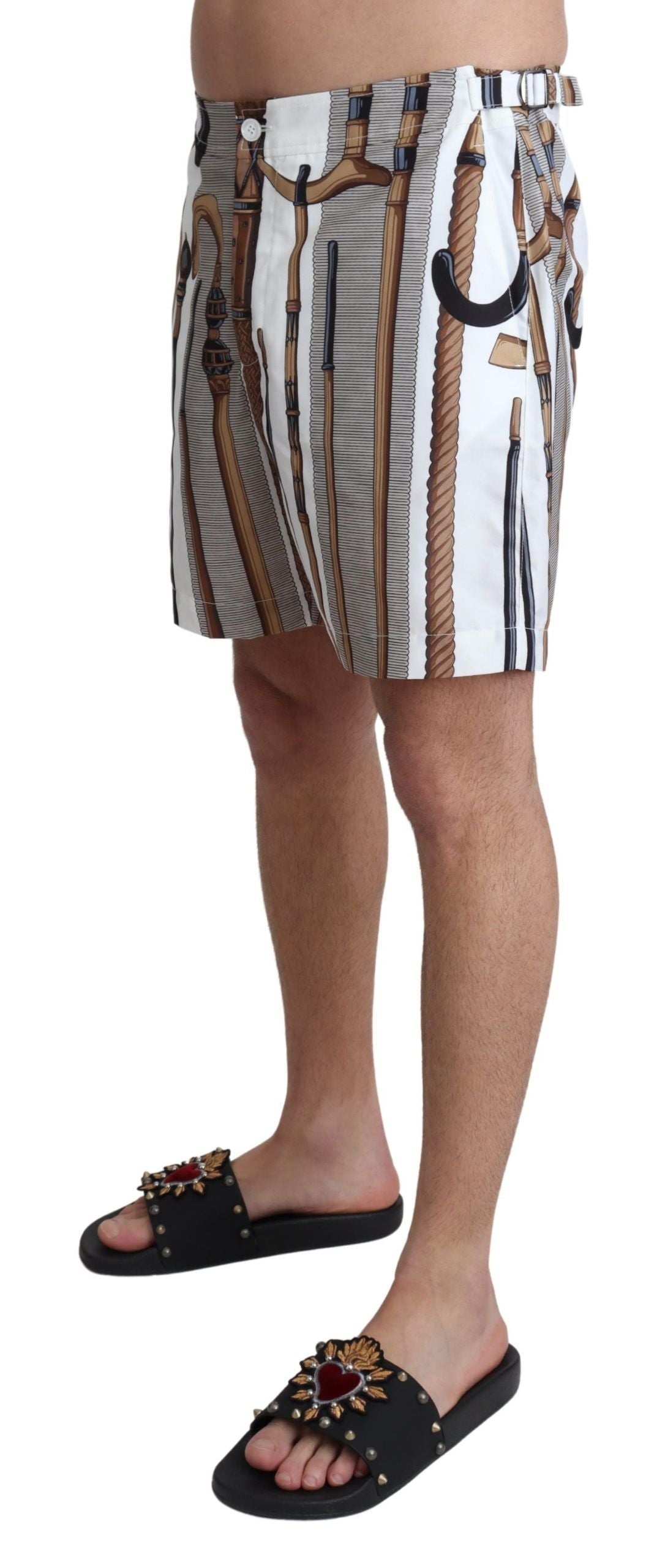 Dolce & Gabbana White Walking Stick Beachwear Shorts Swimshorts Dolce & Gabbana