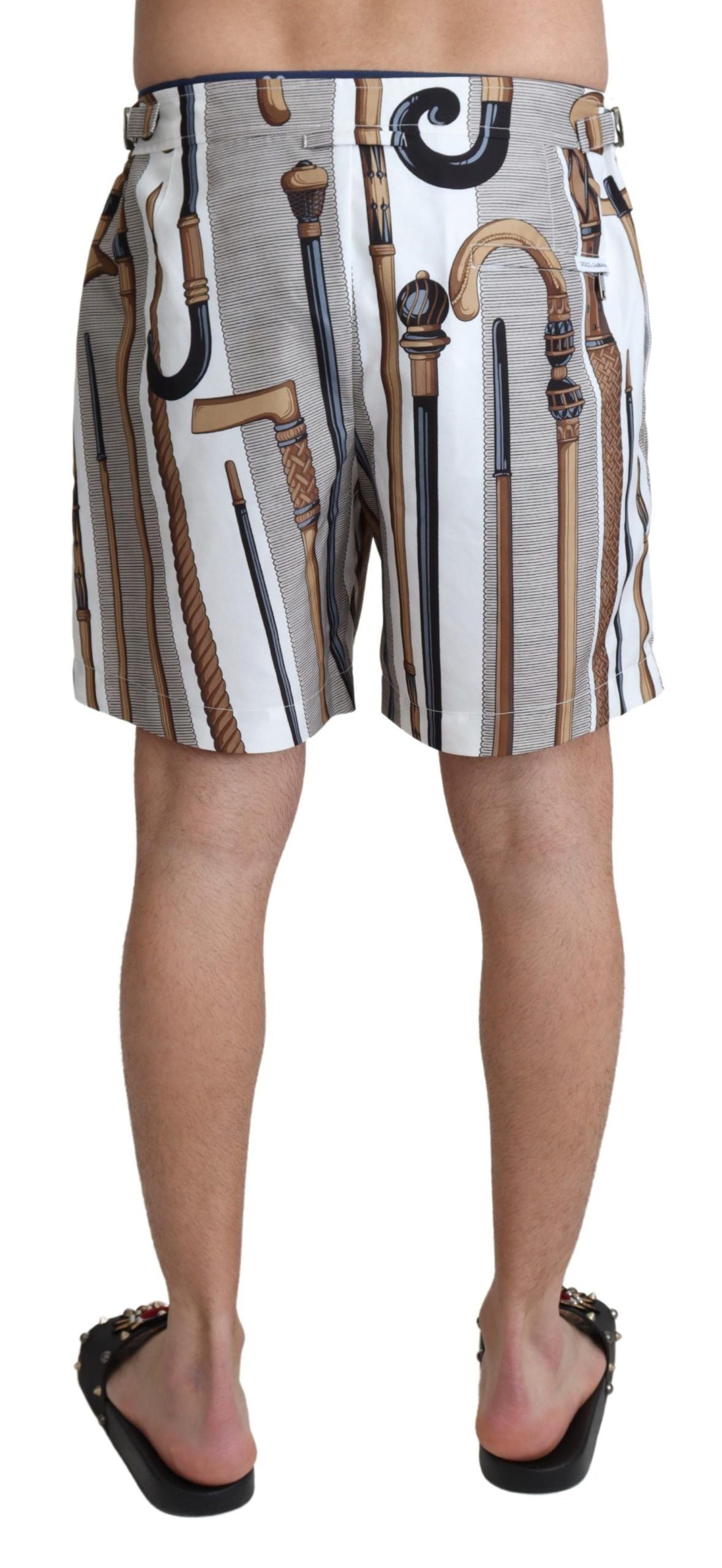 Dolce & Gabbana White Walking Stick Beachwear Shorts Swimshorts Dolce & Gabbana