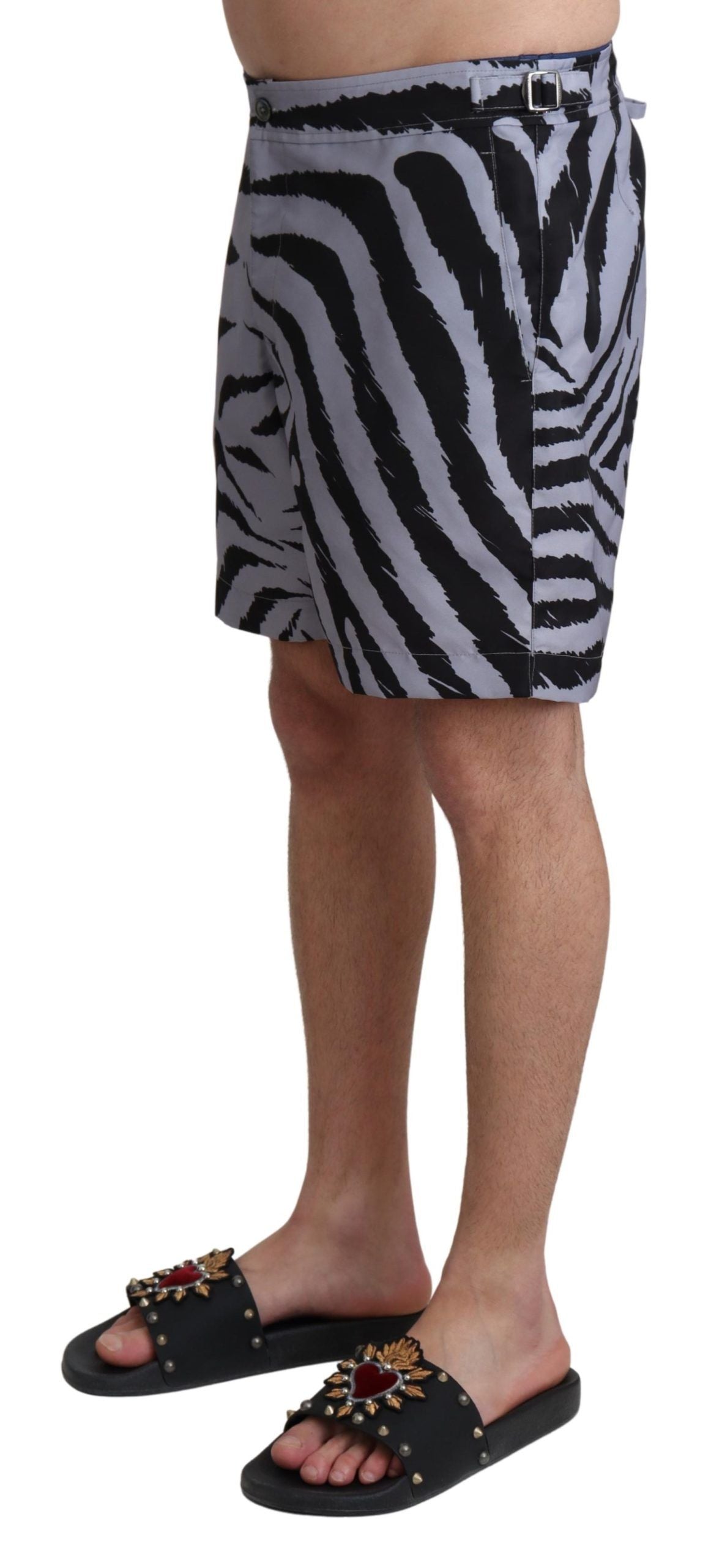 Dolce & Gabbana Gray Zebra Print Beachwear Shorts Dolce & Gabbana