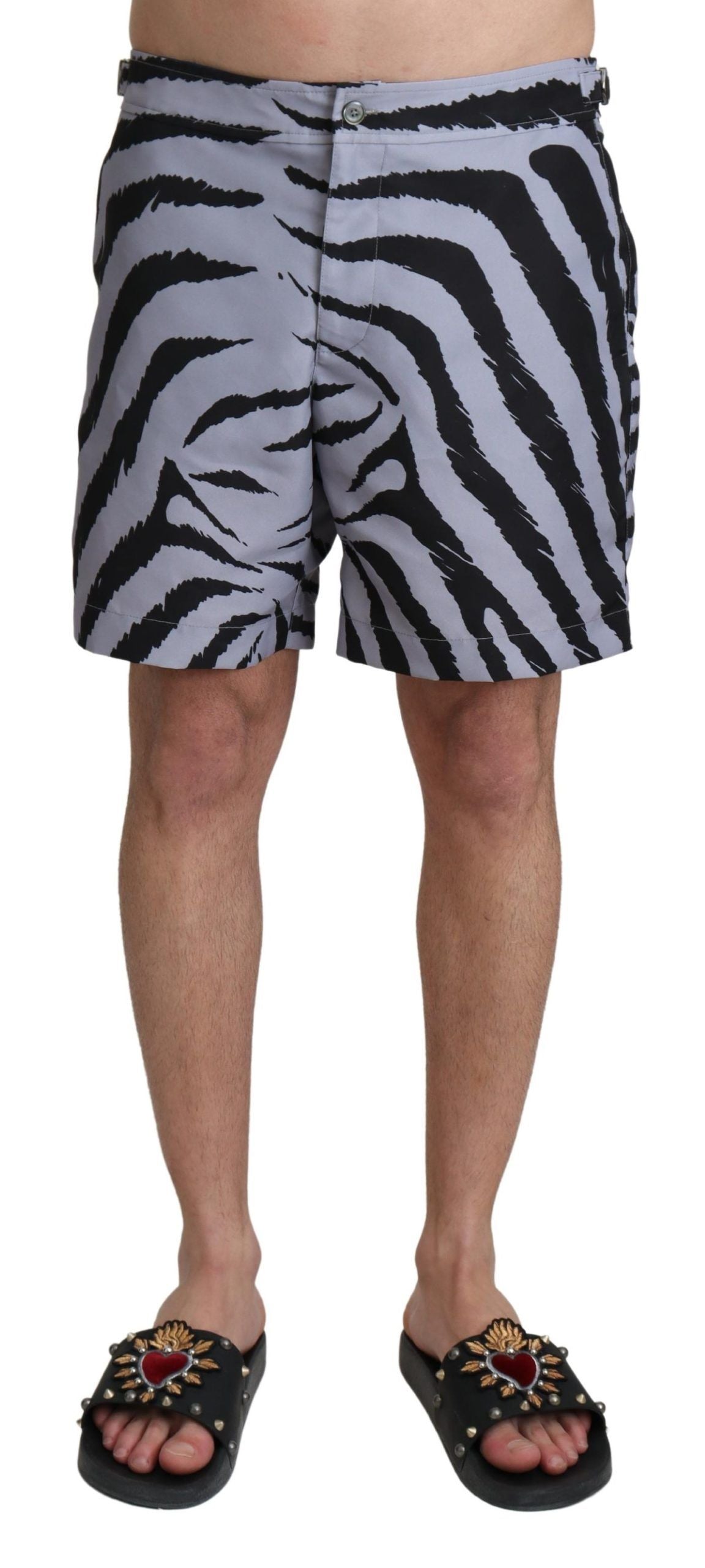 Dolce & Gabbana Gray Zebra Print Beachwear Shorts Dolce & Gabbana
