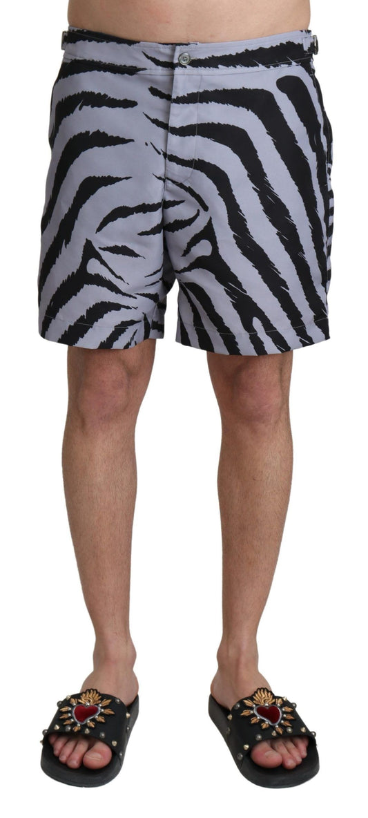 Dolce & Gabbana Gray Zebra Print Beachwear Shorts Dolce & Gabbana