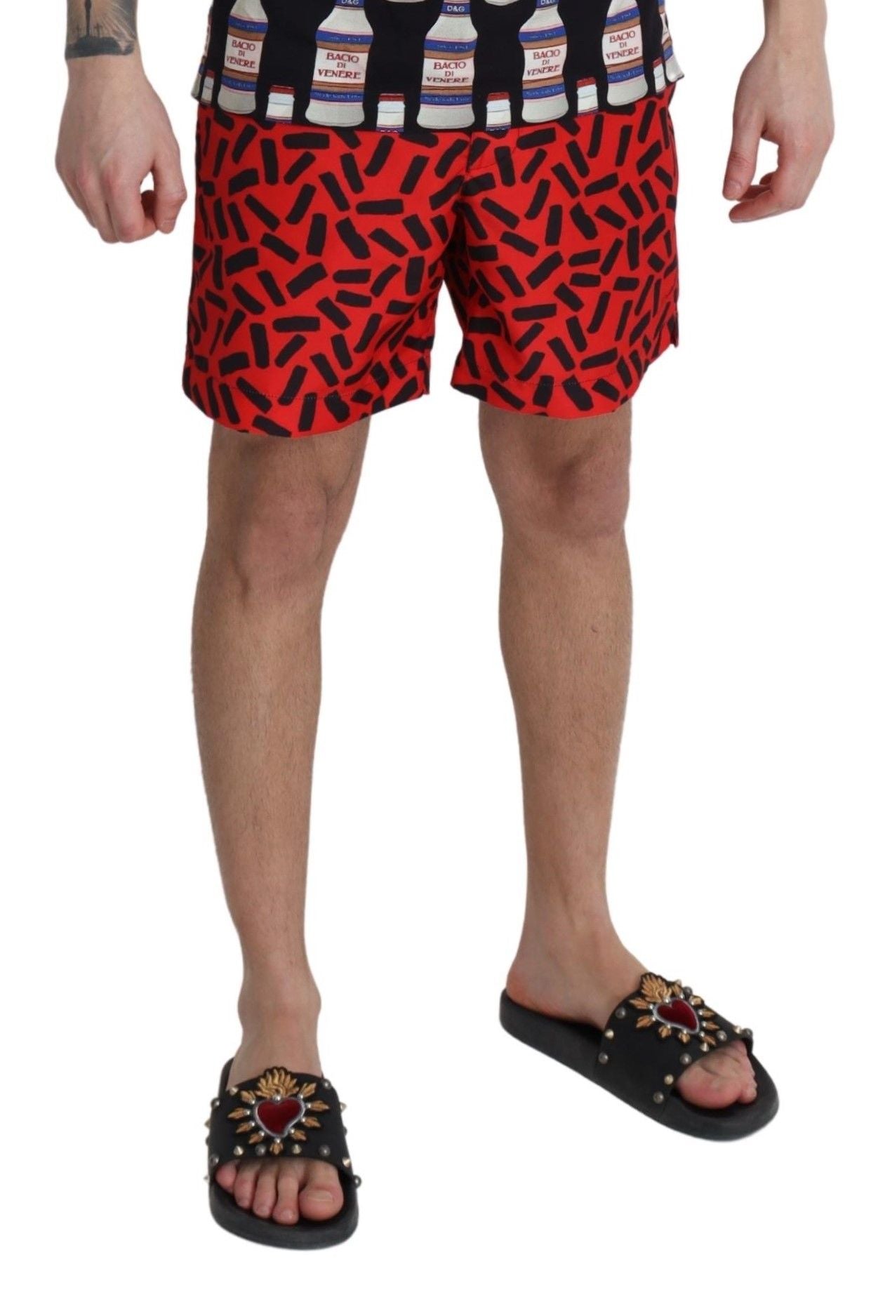 Dolce & Gabbana Red Patterned Beachwear Shorts Swimwear Dolce & Gabbana