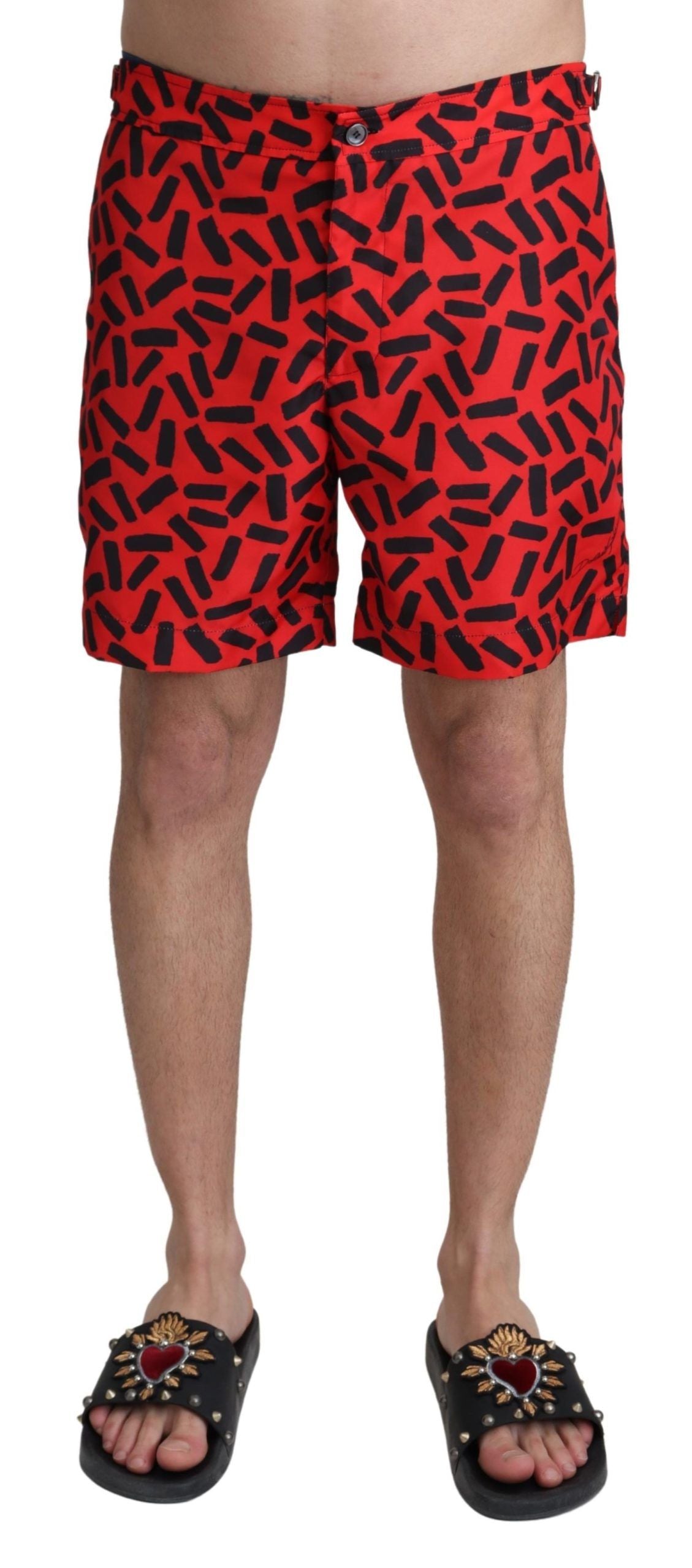 Dolce & Gabbana Red Patterned Beachwear Shorts Swimwear Dolce & Gabbana