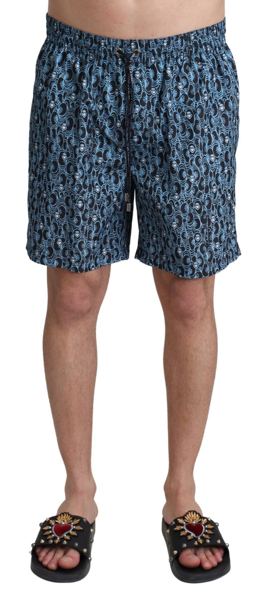 Dolce & Gabbana Blue Patterned Print Beachwear Shorts Swimwear Dolce & Gabbana