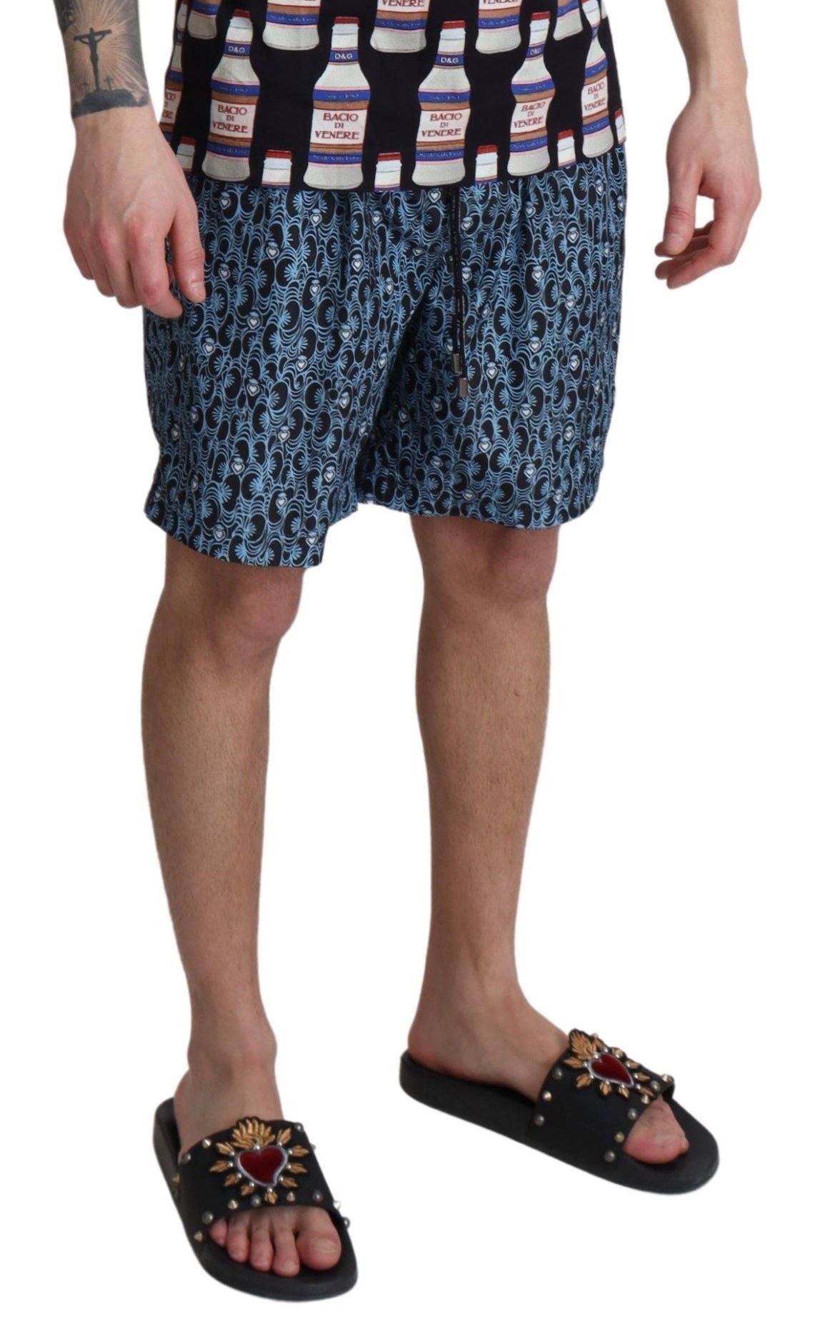 Dolce & Gabbana Blue Patterned Print Beachwear Shorts Swimwear Dolce & Gabbana