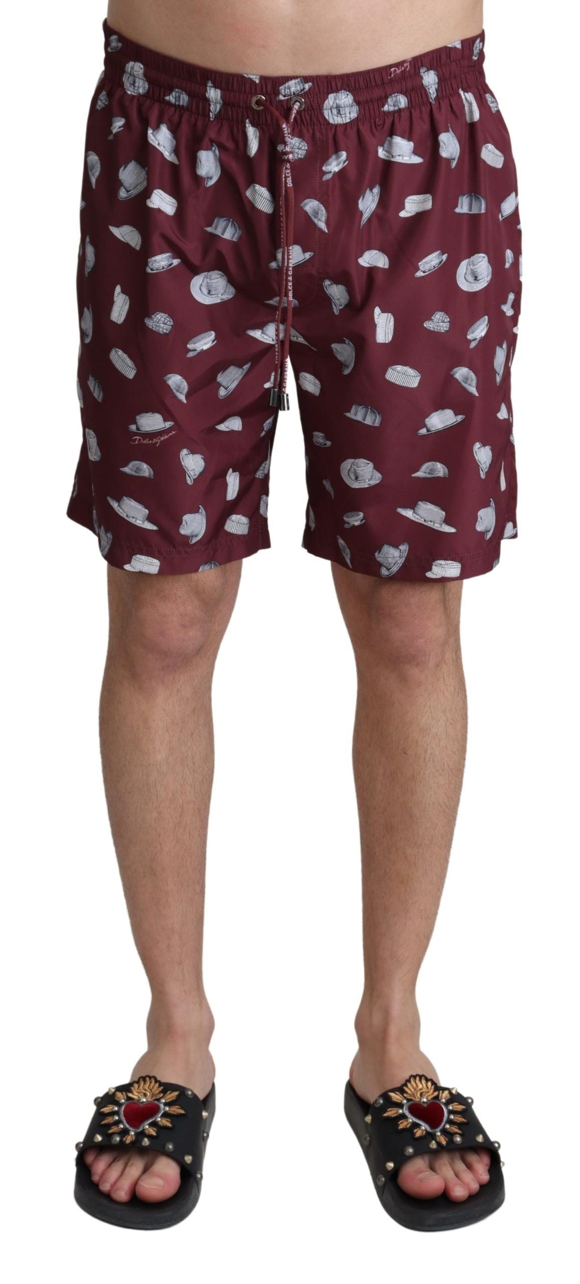 Dolce & Gabbana Maroon Hats Print Beachwear Shorts Swimwear Dolce & Gabbana