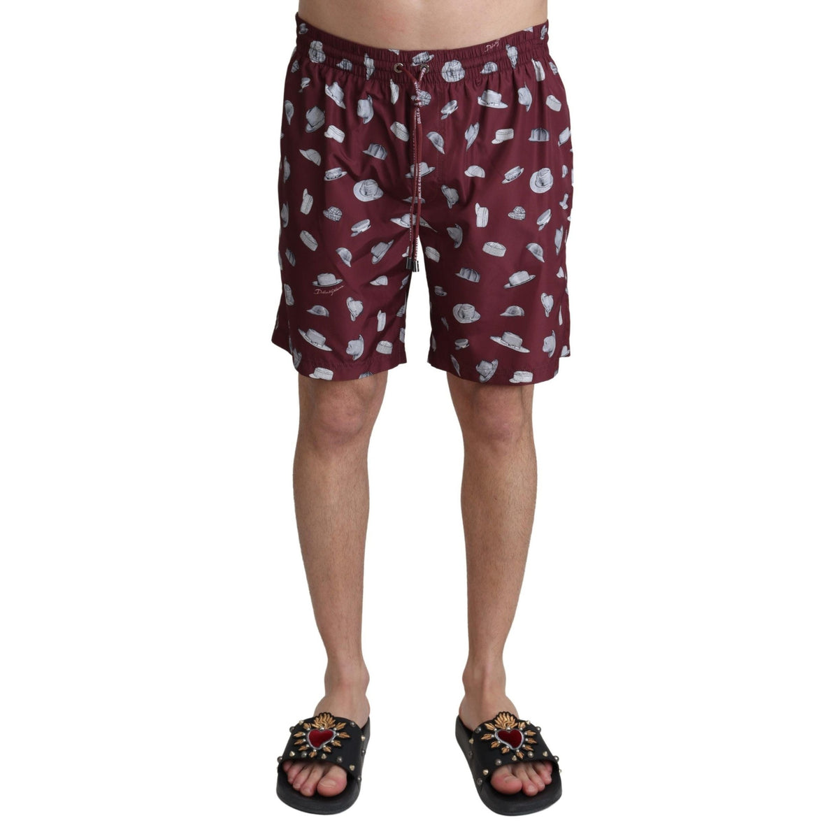 Dolce & Gabbana Maroon Hats Print Beachwear Shorts Swimwear