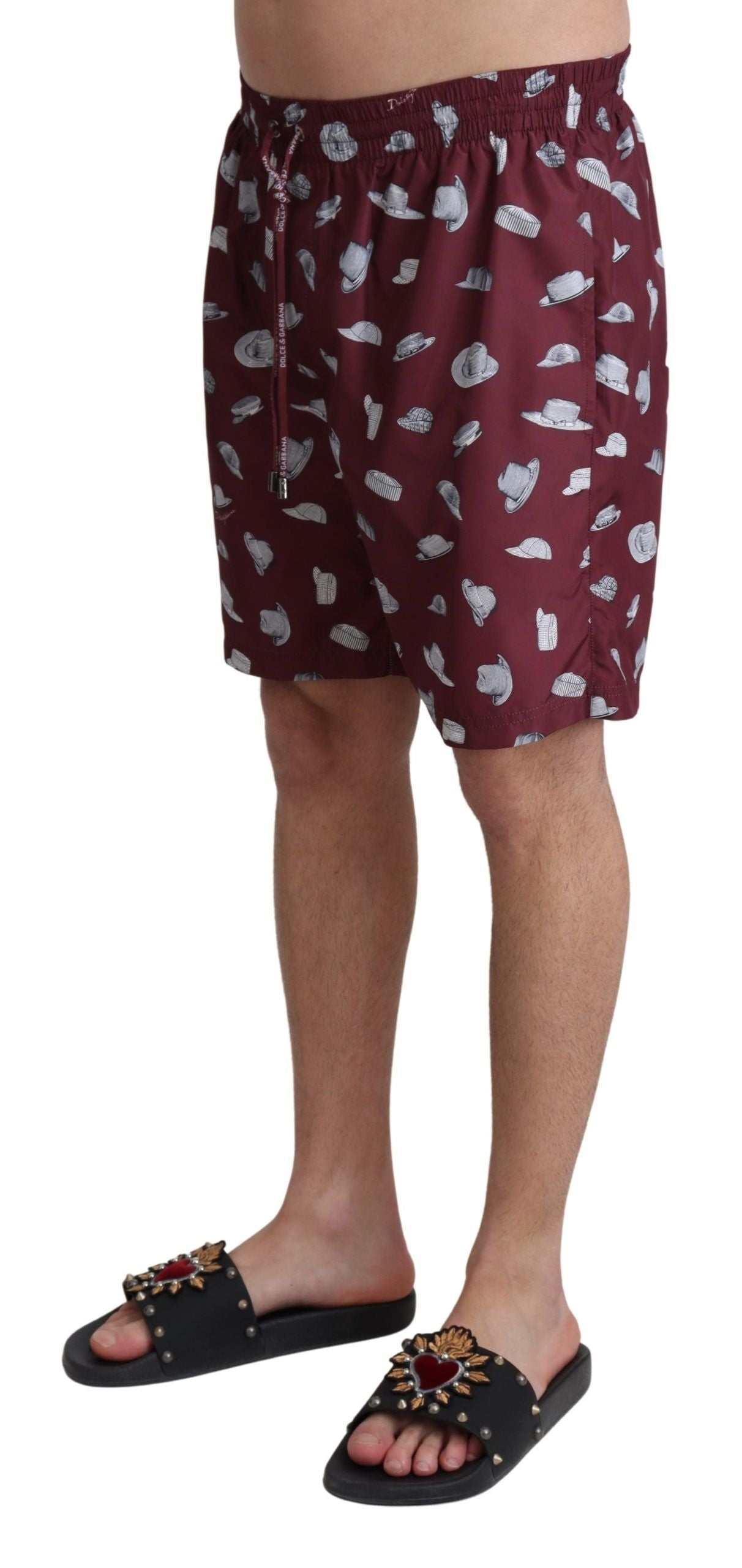Dolce & Gabbana Maroon Hats Print Beachwear Shorts Swimwear Dolce & Gabbana