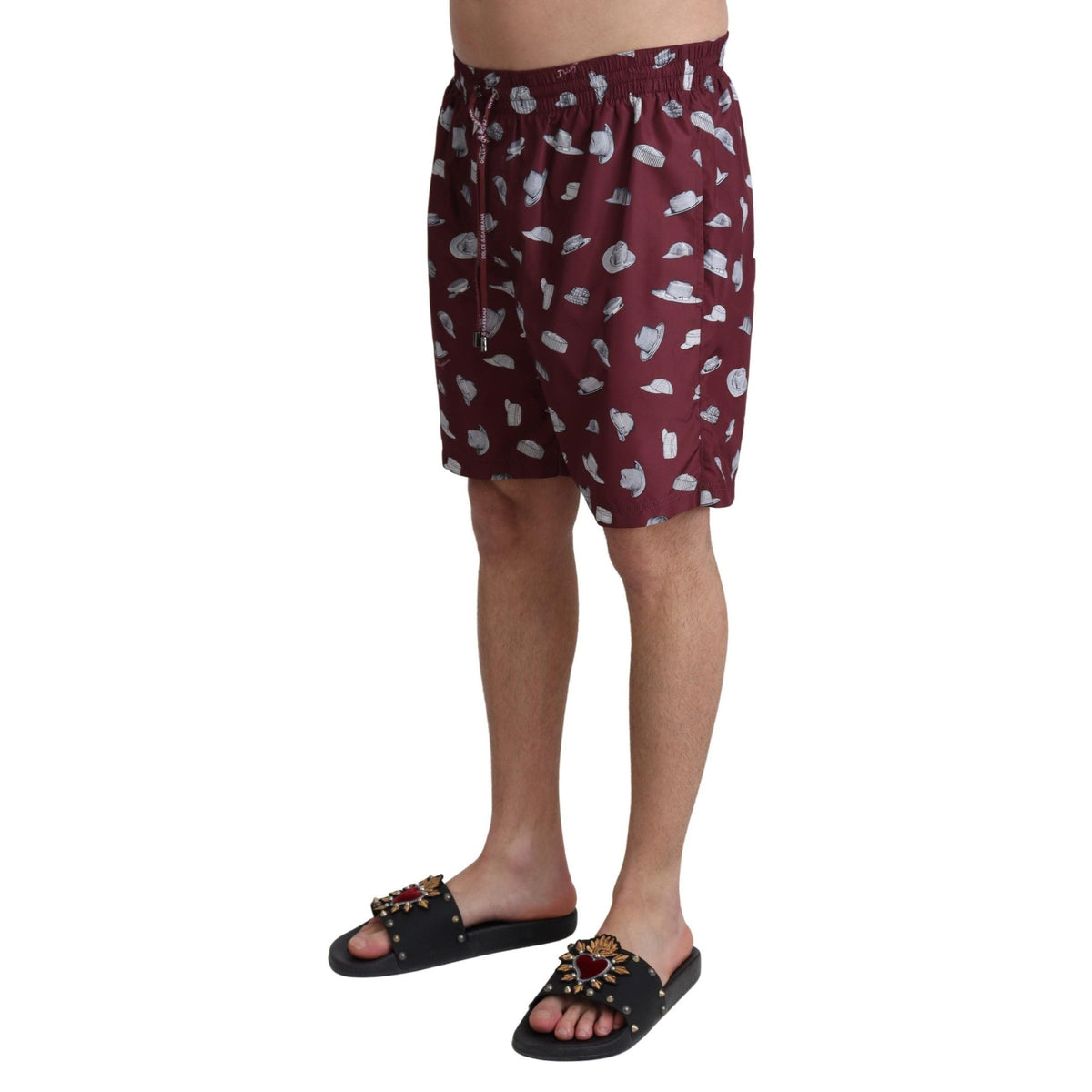 Dolce & Gabbana Maroon Hats Print Beachwear Shorts Swimwear