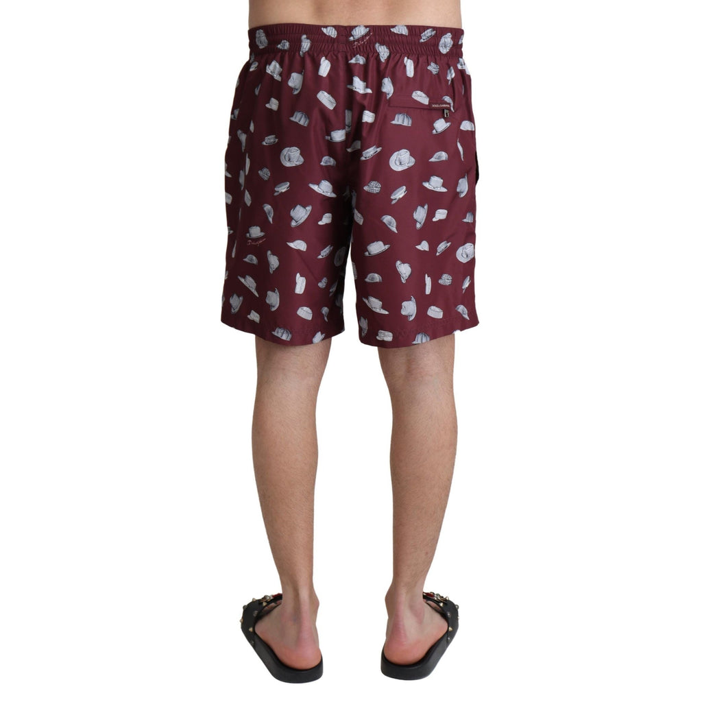 Dolce & Gabbana Maroon Hats Print Beachwear Shorts Swimwear