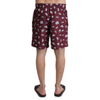 Dolce & Gabbana Maroon Hats Print Beachwear Shorts Swimwear