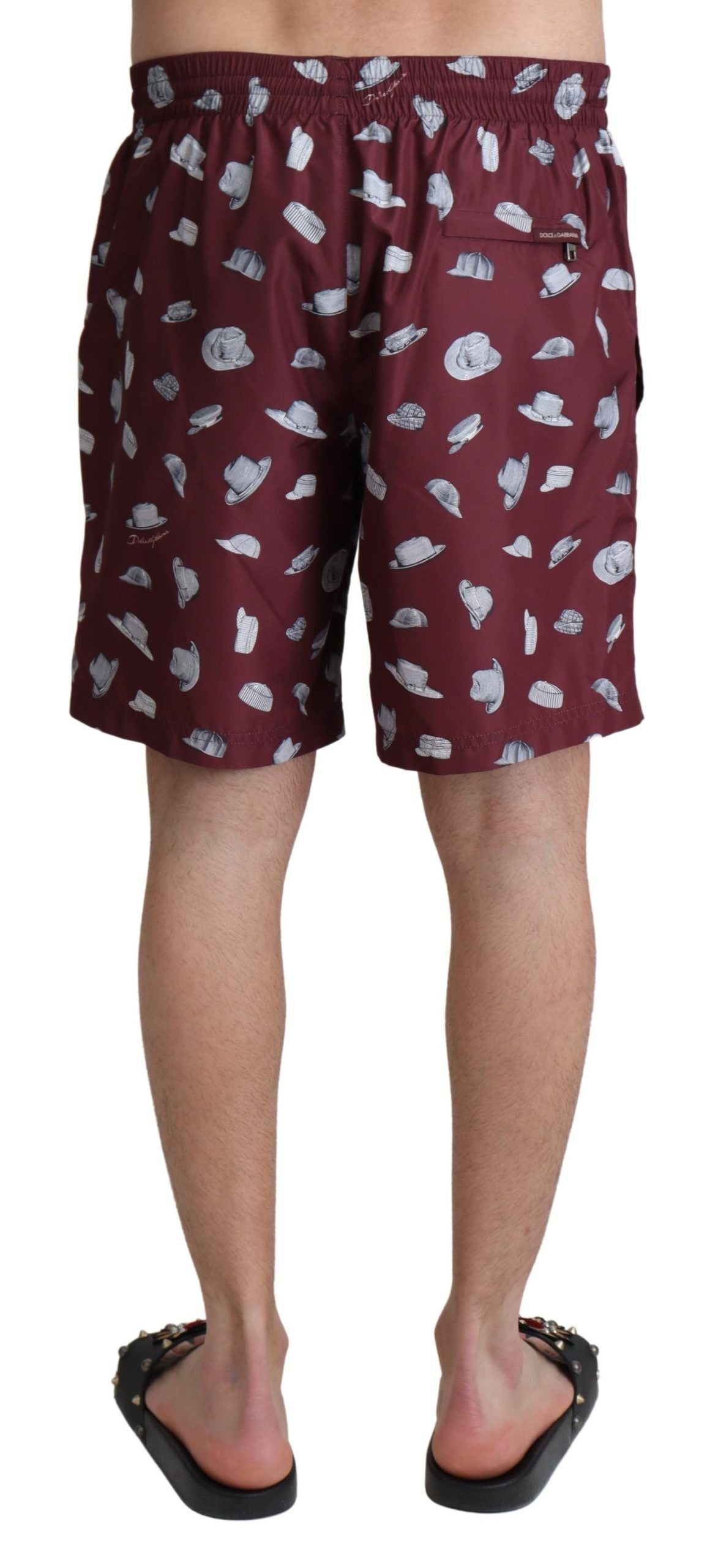 Dolce & Gabbana Maroon Hats Print Beachwear Shorts Swimwear Dolce & Gabbana