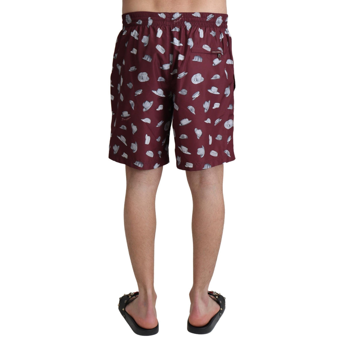 Dolce & Gabbana Maroon Hats Print Beachwear Shorts Swimwear