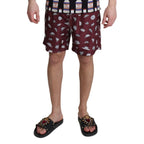 Dolce & Gabbana Maroon Hats Print Beachwear Shorts Swimwear