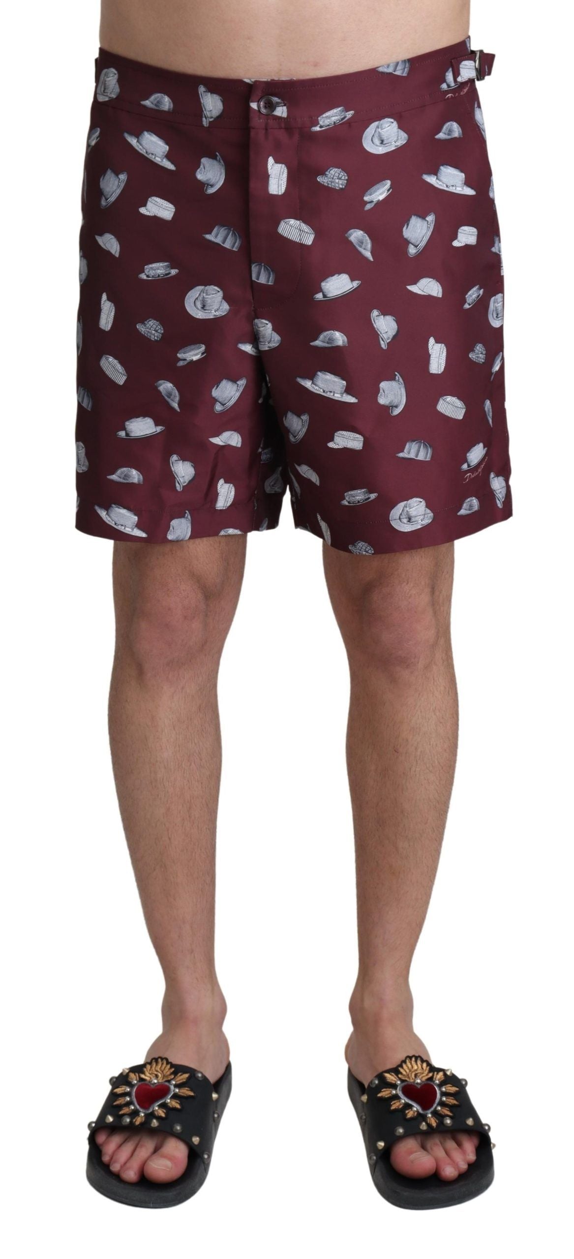 Dolce & Gabbana Maroon Hats Print Beachwear Shorts Swimwear Dolce & Gabbana