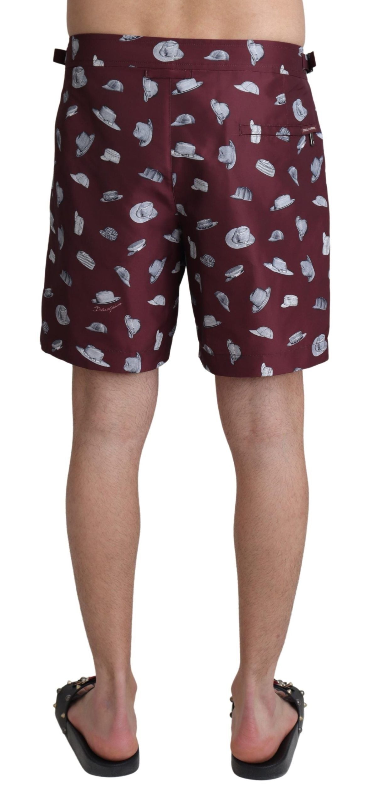 Dolce & Gabbana Maroon Hats Print Beachwear Shorts Swimwear Dolce & Gabbana