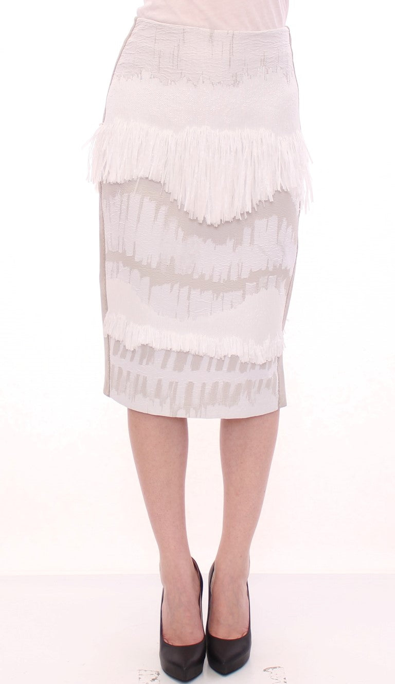 Arzu Kaprol White Acrylic Straight Pencil Skirt Arzu Kaprol