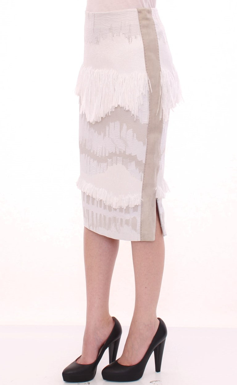Arzu Kaprol White Acrylic Straight Pencil Skirt Arzu Kaprol
