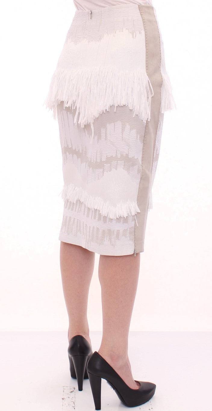 Arzu Kaprol White Acrylic Straight Pencil Skirt Arzu Kaprol