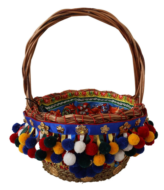 Dolce & Gabbana Multicolor Cotton Embellished Agnese Basket Tote Bag Dolce & Gabbana