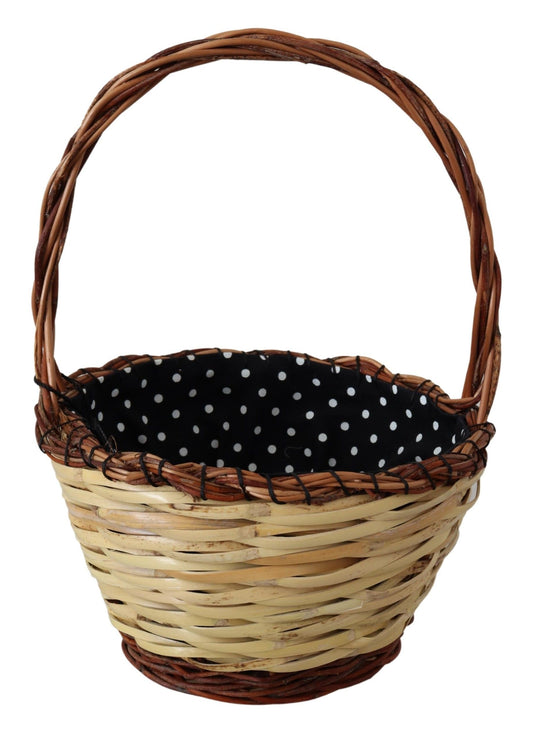 Dolce & Gabbana Beige Wood Wicker Rattan Basket Tote Bag Dolce & Gabbana