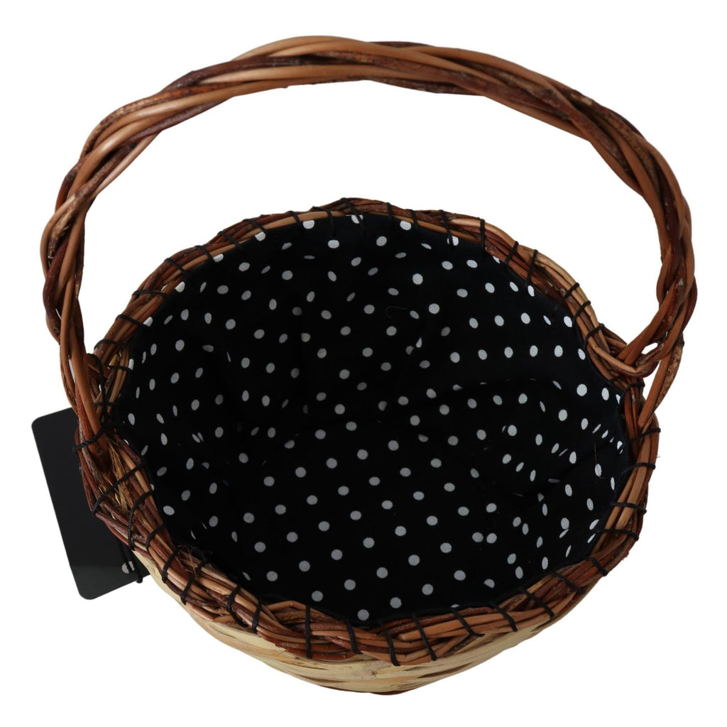 Dolce & Gabbana Beige Wood Wicker Rattan Basket Tote Bag