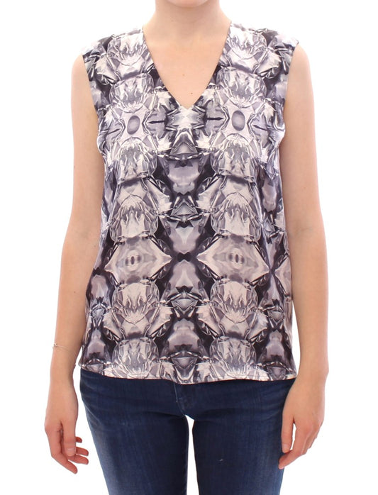 Arzu Kaprol Gray Blue Silk Sleeveless Top Shirt Blouse Arzu Kaprol