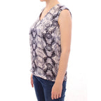 Arzu Kaprol Gray Blue Silk Sleeveless Top Shirt Blouse