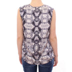 Arzu Kaprol Gray Blue Silk Sleeveless Top Shirt Blouse