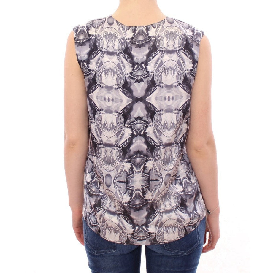 Arzu Kaprol Gray Blue Silk Sleeveless Top Shirt Blouse