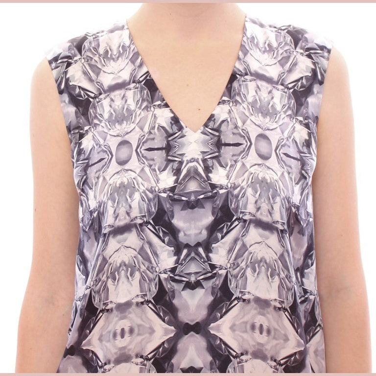Arzu Kaprol Gray Blue Silk Sleeveless Top Shirt Blouse