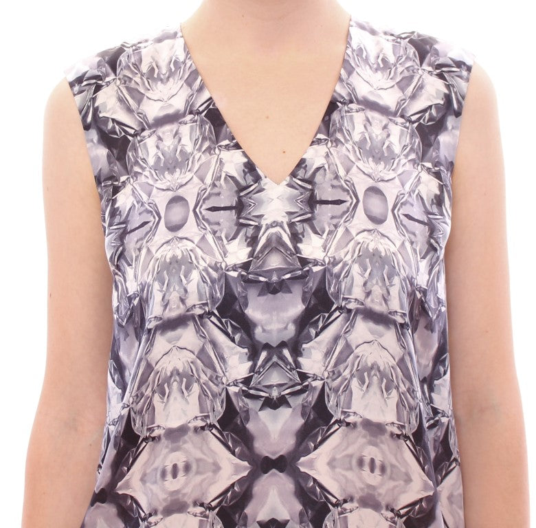 Arzu Kaprol Gray Blue Silk Sleeveless Top Shirt Blouse Arzu Kaprol