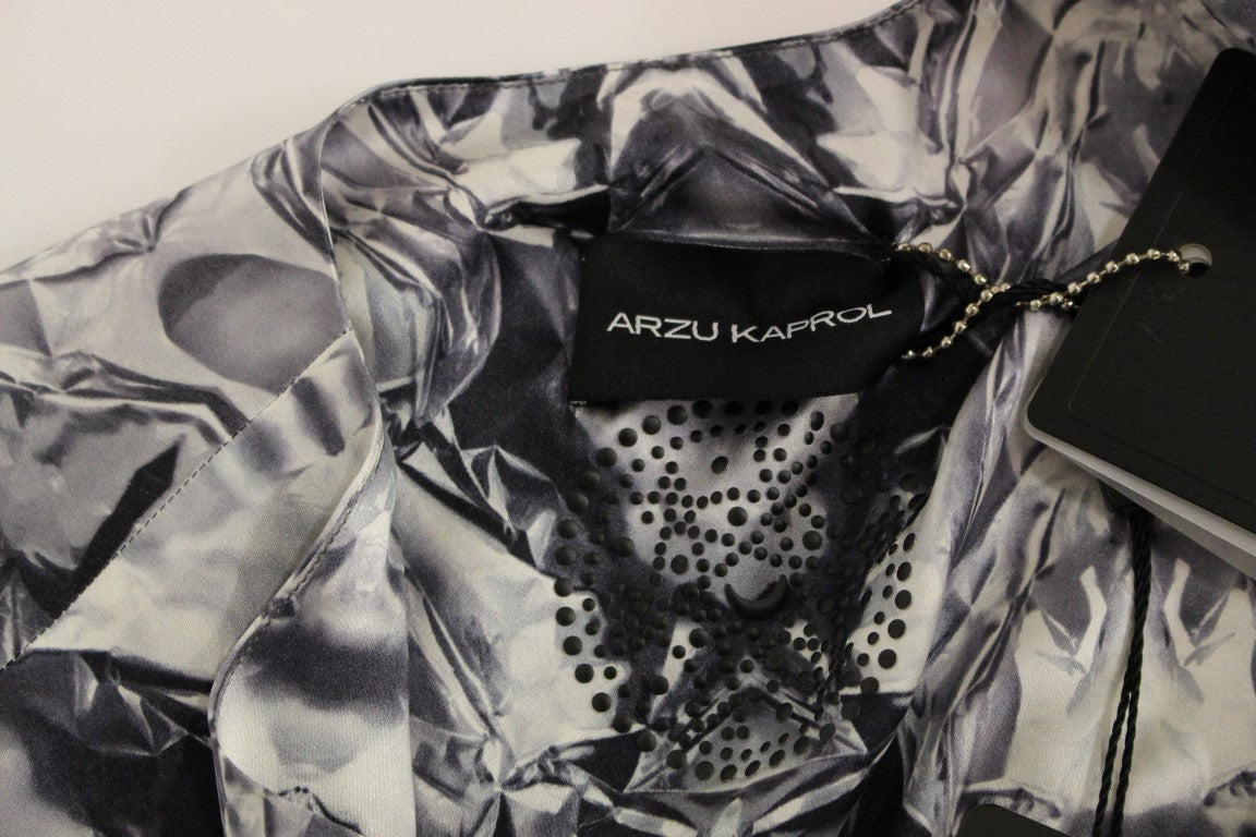 Arzu Kaprol Gray Blue Silk Sleeveless Top Shirt Blouse Arzu Kaprol