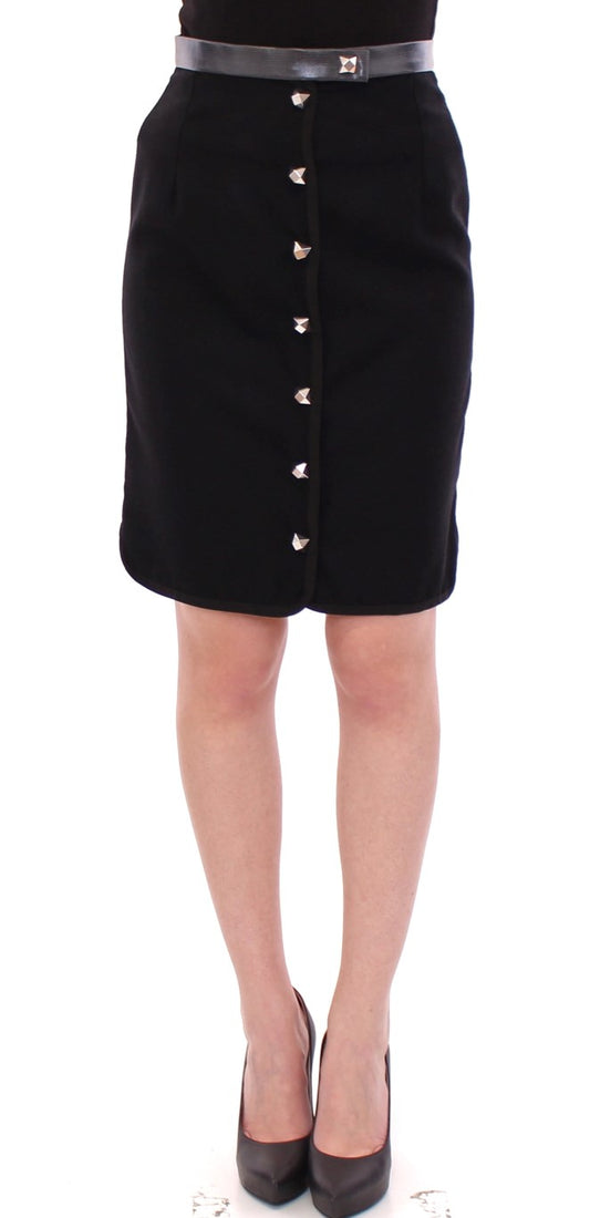 Corrado De Biase Black Metal Buttons Cotto Wool Skirt Corrado De Biase