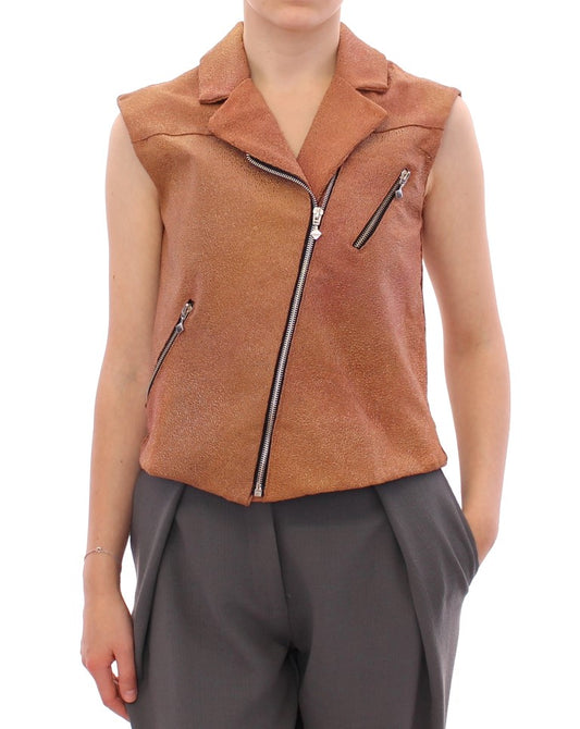 La Maison du Couturier Brown Leather Jacket Vest La Maison du Couturier