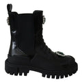 Dolce & Gabbana Black Leather Crystal Combat Boots