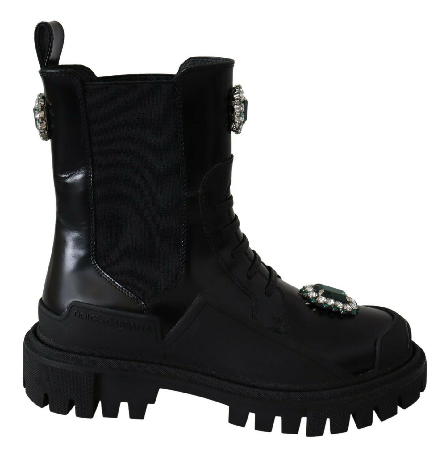 Dolce & Gabbana Black Leather Crystal Combat Boots Dolce & Gabbana