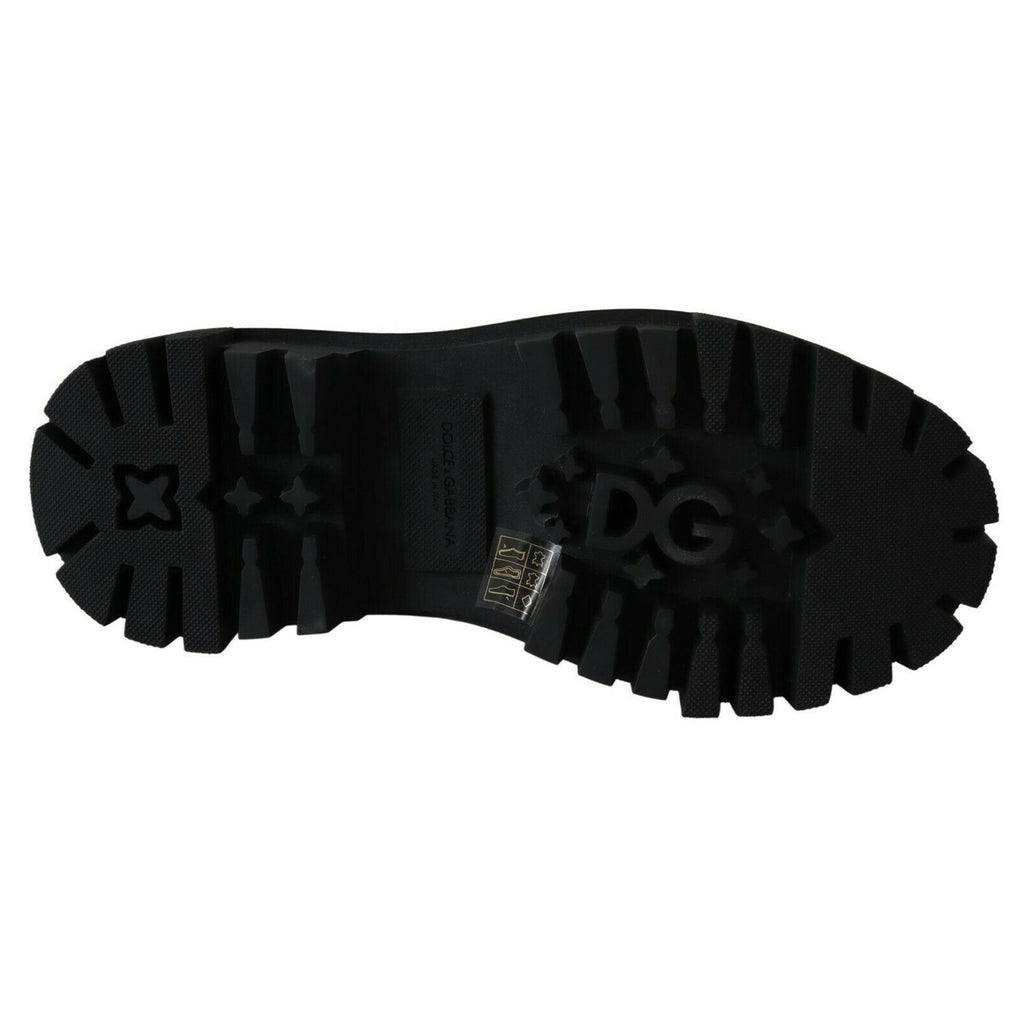 Dolce & Gabbana Black Leather Crystal Combat Boots