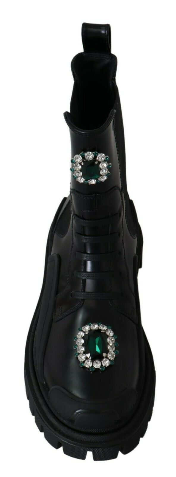 Dolce & Gabbana Black Leather Crystal Combat Boots Dolce & Gabbana