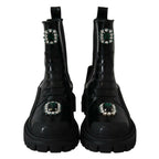 Dolce & Gabbana Black Leather Crystal Combat Boots