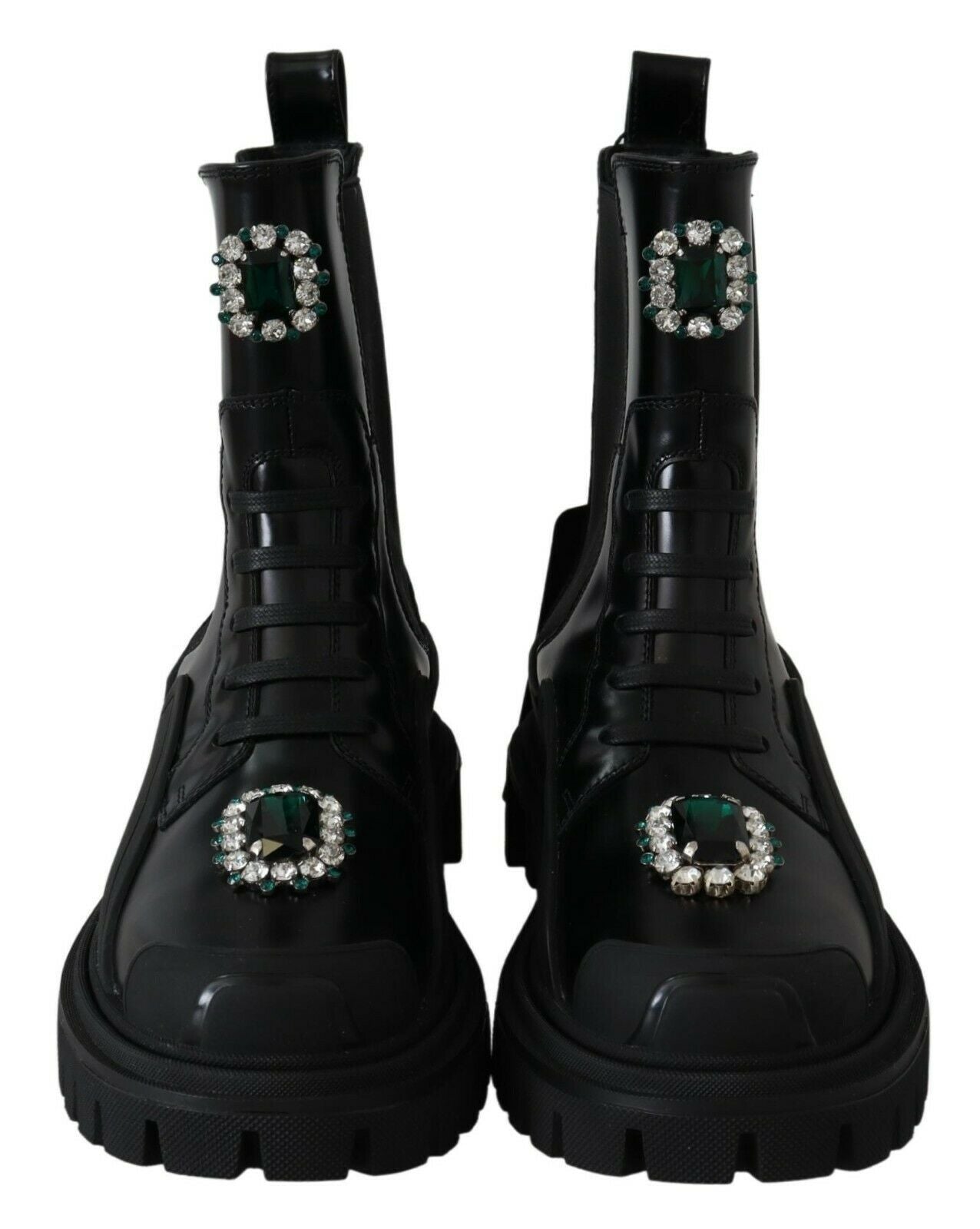 Dolce & Gabbana Black Leather Crystal Combat Boots Dolce & Gabbana